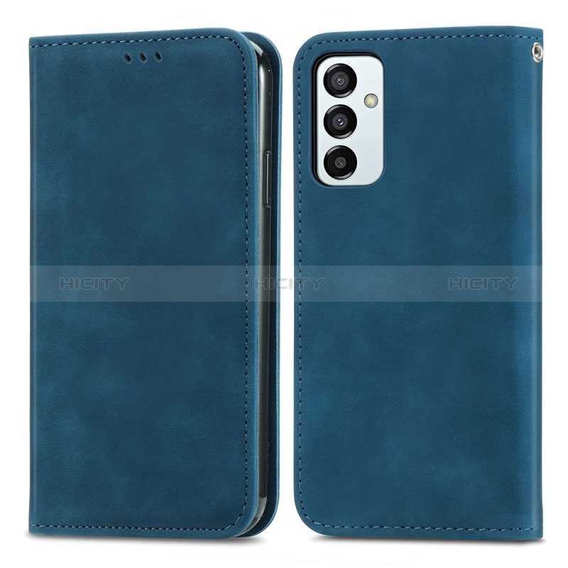 Leather Case Stands Flip Cover Holder S04D for Samsung Galaxy F23 5G Blue