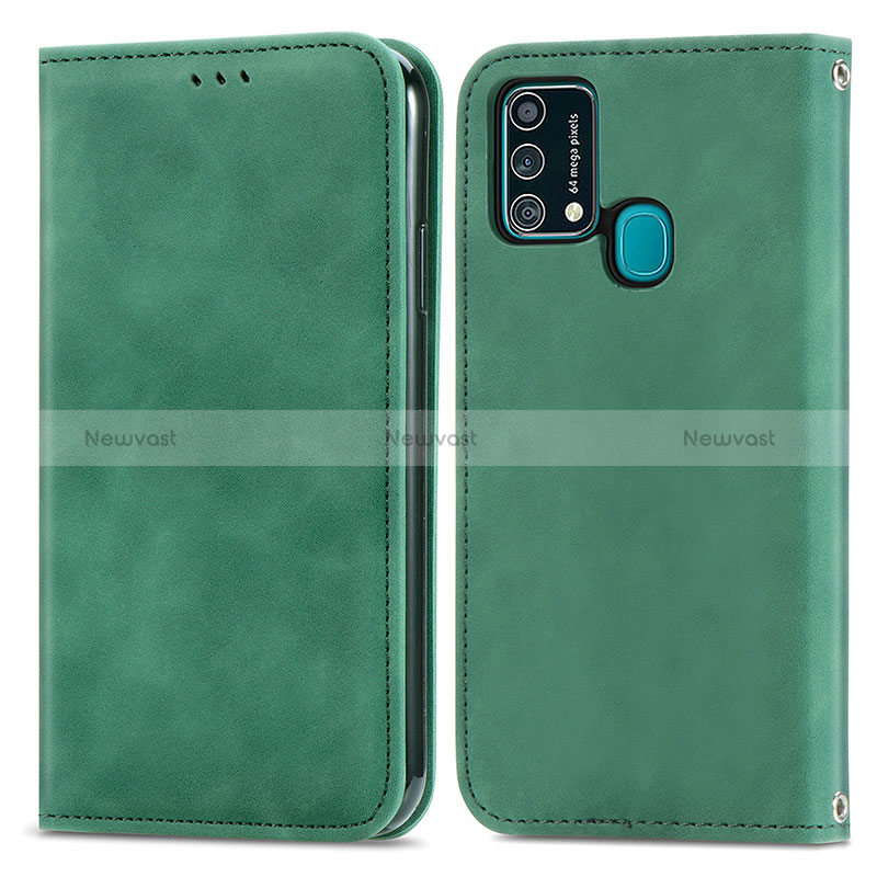 Leather Case Stands Flip Cover Holder S04D for Samsung Galaxy F41 Green