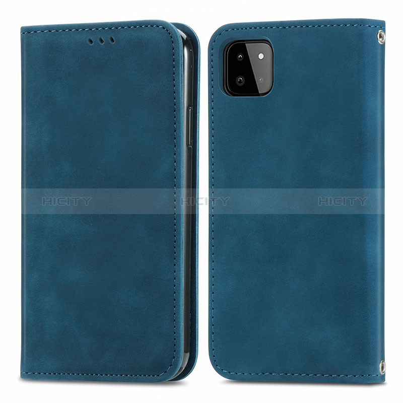Leather Case Stands Flip Cover Holder S04D for Samsung Galaxy F42 5G Blue