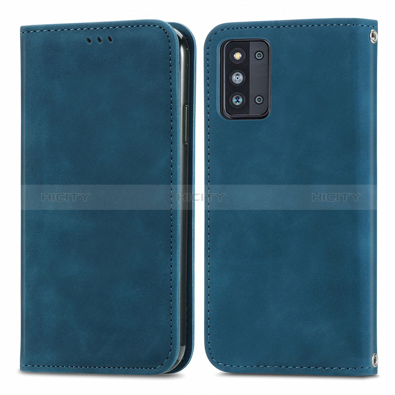 Leather Case Stands Flip Cover Holder S04D for Samsung Galaxy F52 5G Blue