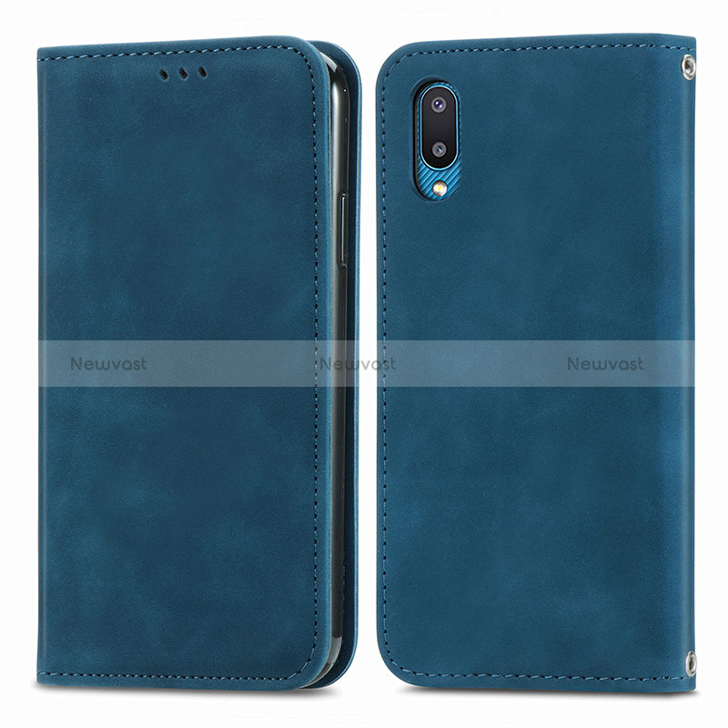 Leather Case Stands Flip Cover Holder S04D for Samsung Galaxy M02 Blue