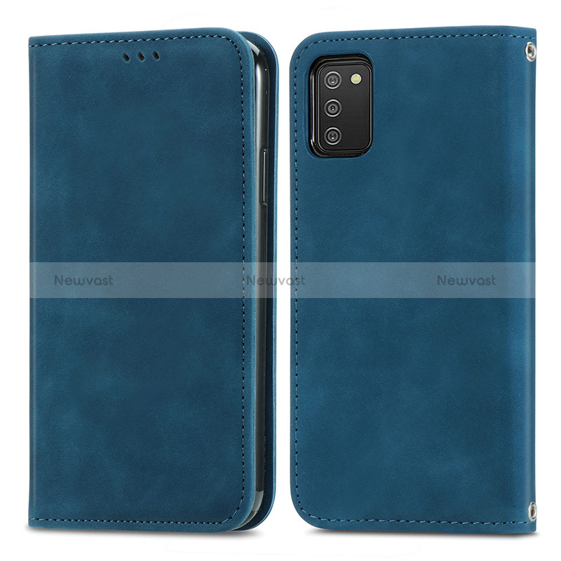 Leather Case Stands Flip Cover Holder S04D for Samsung Galaxy M02s Blue