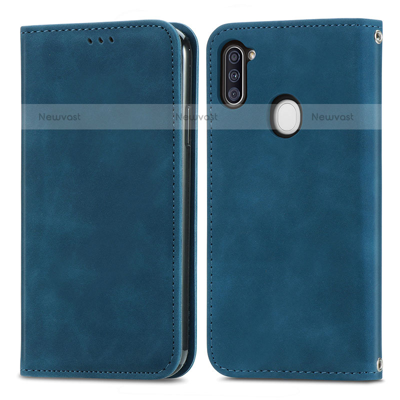 Leather Case Stands Flip Cover Holder S04D for Samsung Galaxy M11 Blue