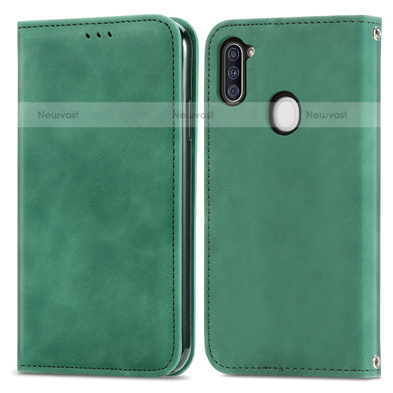 Leather Case Stands Flip Cover Holder S04D for Samsung Galaxy M11 Green