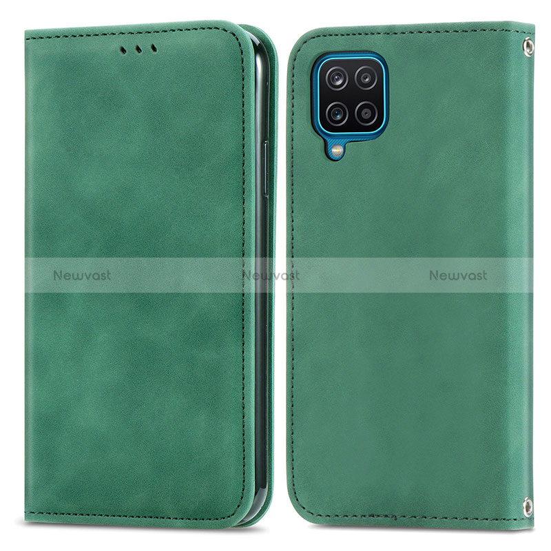 Leather Case Stands Flip Cover Holder S04D for Samsung Galaxy M12 Green