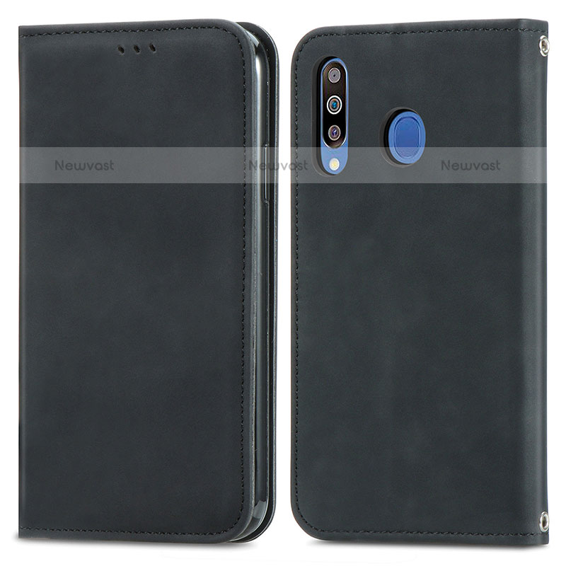 Leather Case Stands Flip Cover Holder S04D for Samsung Galaxy M30 Black