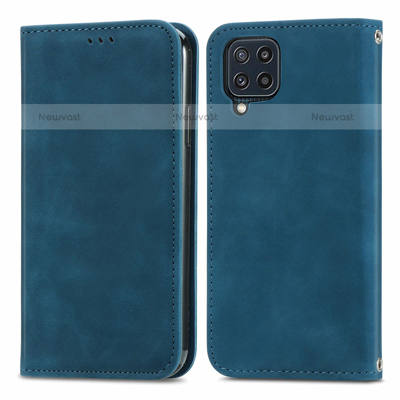 Leather Case Stands Flip Cover Holder S04D for Samsung Galaxy M32 4G Blue