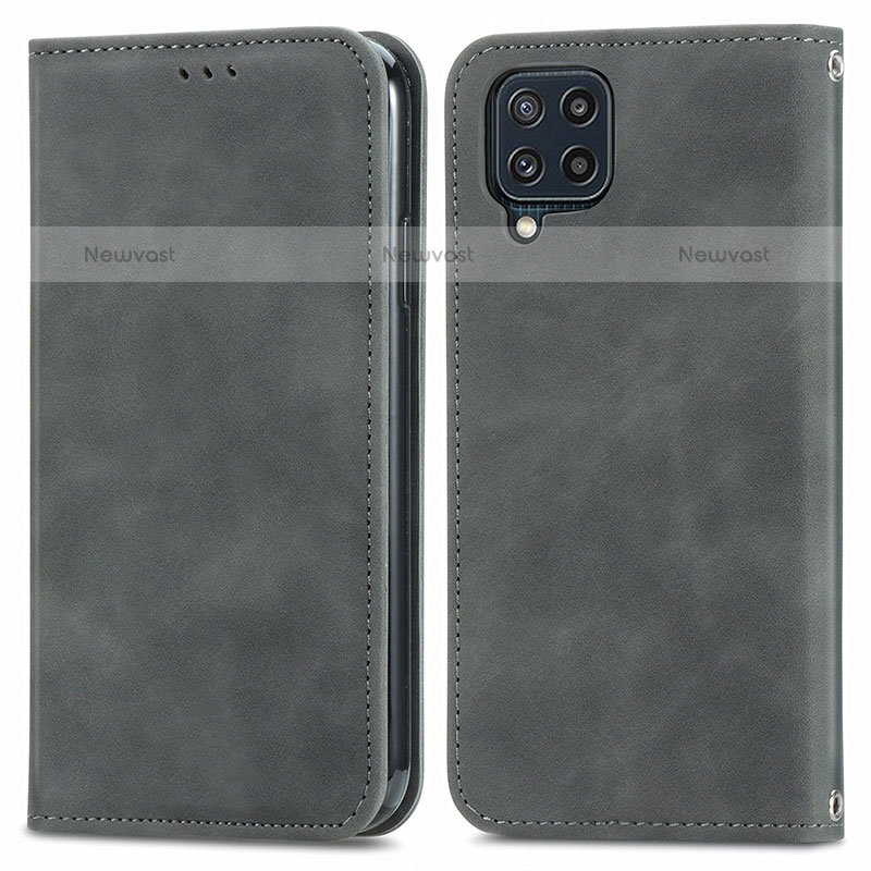 Leather Case Stands Flip Cover Holder S04D for Samsung Galaxy M32 4G Gray