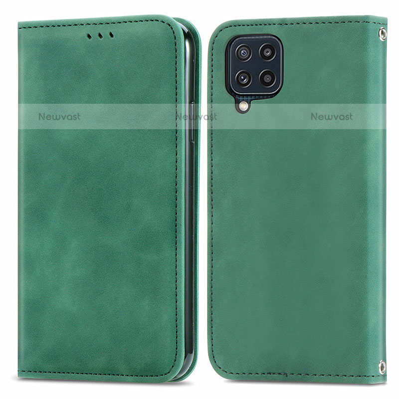 Leather Case Stands Flip Cover Holder S04D for Samsung Galaxy M32 4G Green