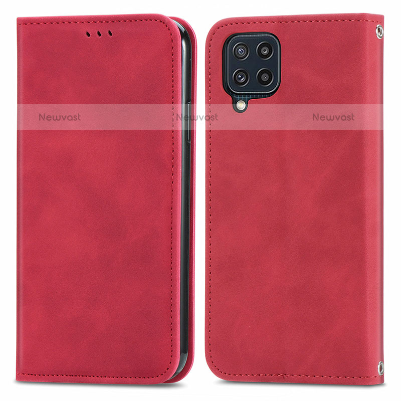 Leather Case Stands Flip Cover Holder S04D for Samsung Galaxy M32 4G Red