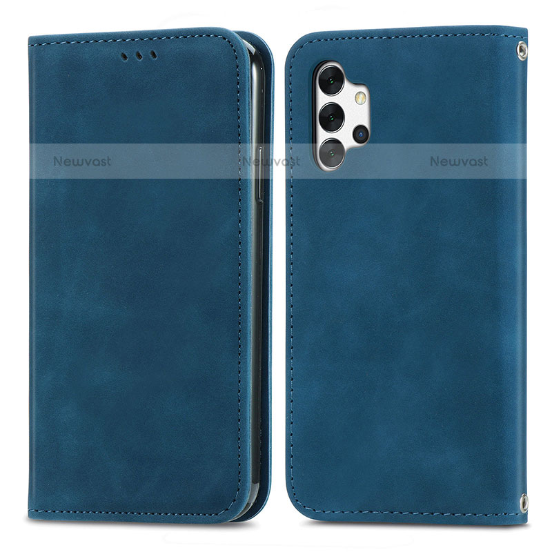 Leather Case Stands Flip Cover Holder S04D for Samsung Galaxy M32 5G Blue