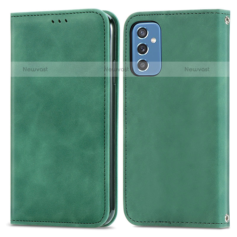 Leather Case Stands Flip Cover Holder S04D for Samsung Galaxy M52 5G Green