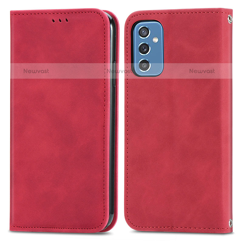 Leather Case Stands Flip Cover Holder S04D for Samsung Galaxy M52 5G Red