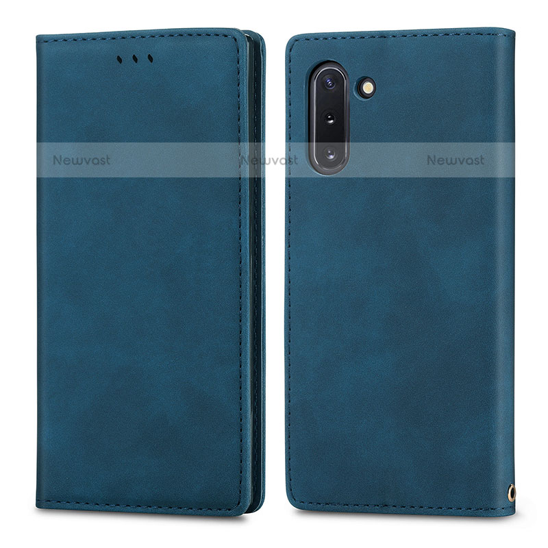 Leather Case Stands Flip Cover Holder S04D for Samsung Galaxy Note 10 5G Blue