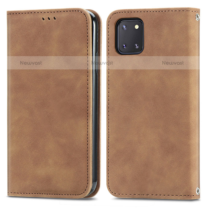 Leather Case Stands Flip Cover Holder S04D for Samsung Galaxy Note 10 Lite Brown