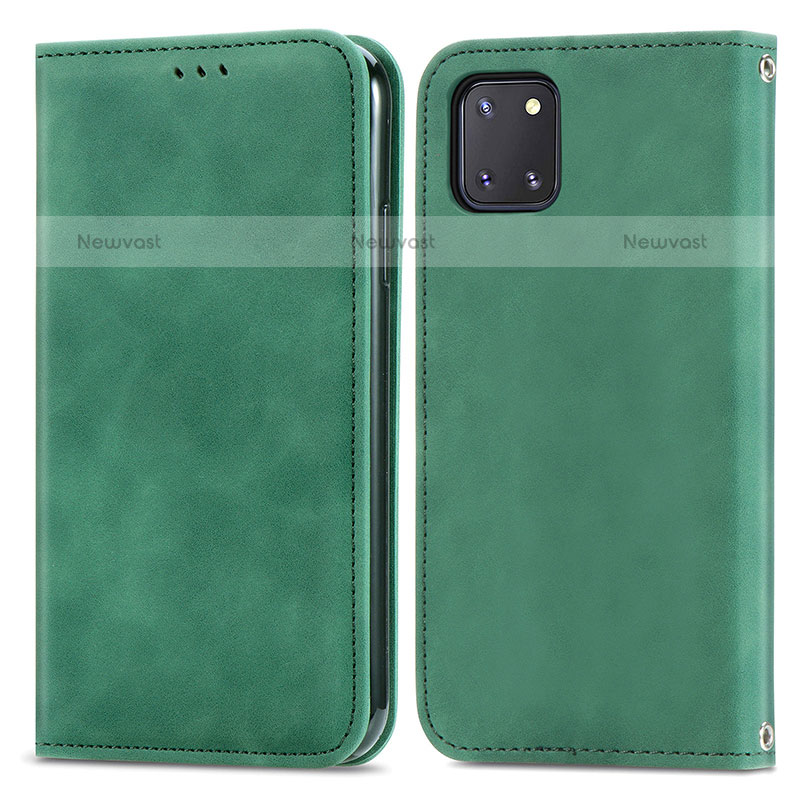 Leather Case Stands Flip Cover Holder S04D for Samsung Galaxy Note 10 Lite Green