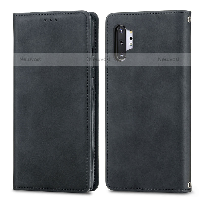 Leather Case Stands Flip Cover Holder S04D for Samsung Galaxy Note 10 Plus 5G Black