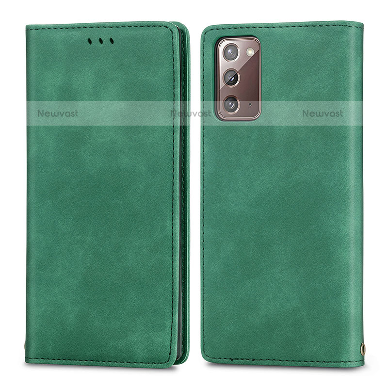 Leather Case Stands Flip Cover Holder S04D for Samsung Galaxy Note 20 5G Green