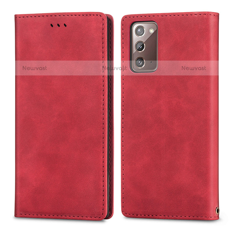 Leather Case Stands Flip Cover Holder S04D for Samsung Galaxy Note 20 5G Red