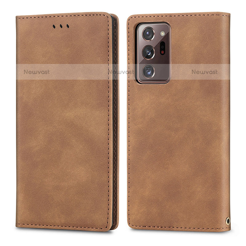 Leather Case Stands Flip Cover Holder S04D for Samsung Galaxy Note 20 Ultra 5G Brown