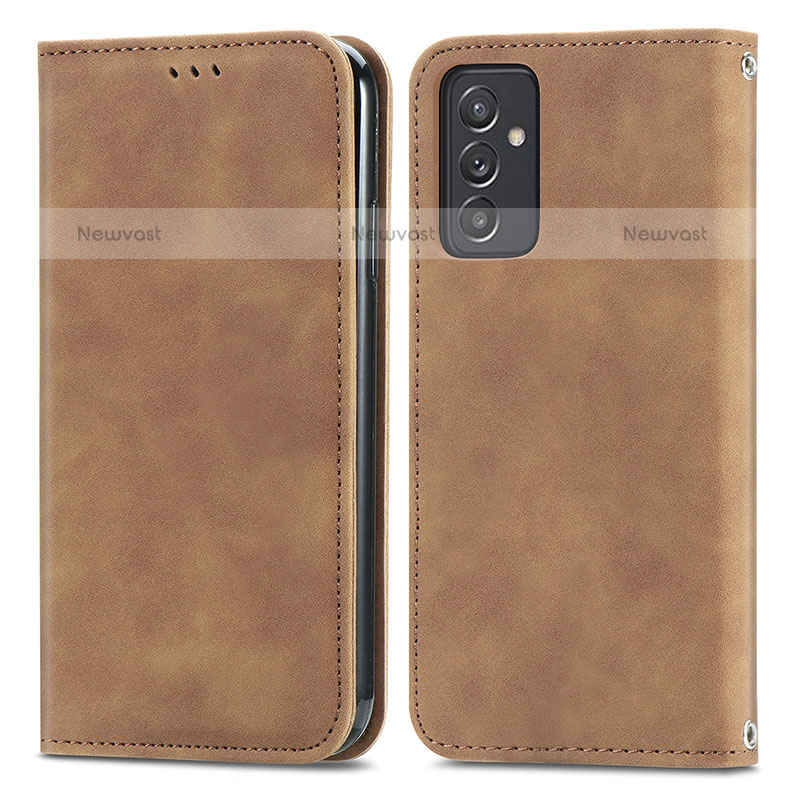 Leather Case Stands Flip Cover Holder S04D for Samsung Galaxy Quantum2 5G Brown