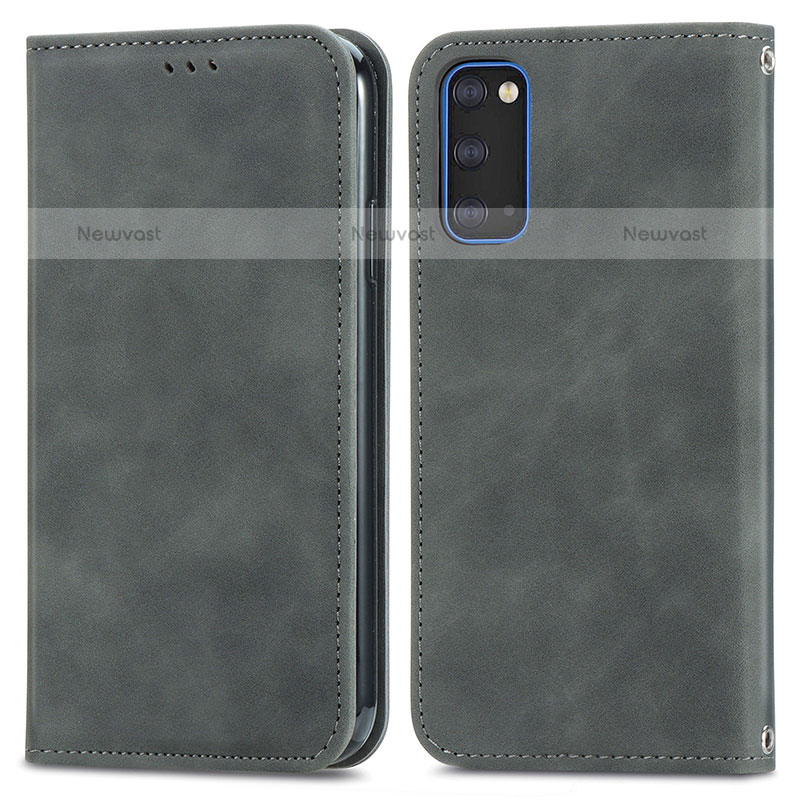 Leather Case Stands Flip Cover Holder S04D for Samsung Galaxy S20 5G Gray