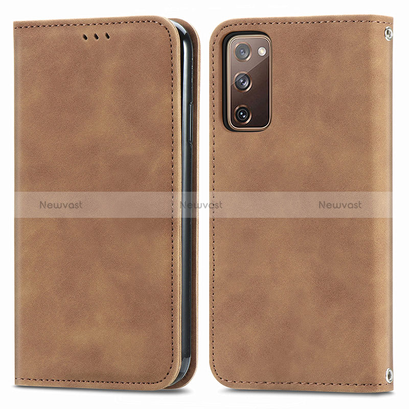 Leather Case Stands Flip Cover Holder S04D for Samsung Galaxy S20 FE (2022) 5G Brown