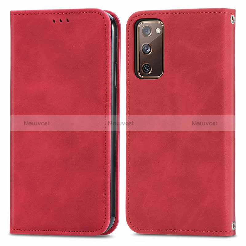 Leather Case Stands Flip Cover Holder S04D for Samsung Galaxy S20 FE (2022) 5G Red