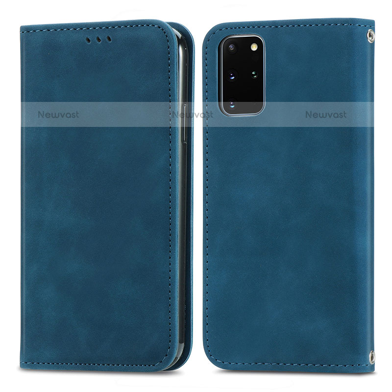Leather Case Stands Flip Cover Holder S04D for Samsung Galaxy S20 Plus 5G Blue