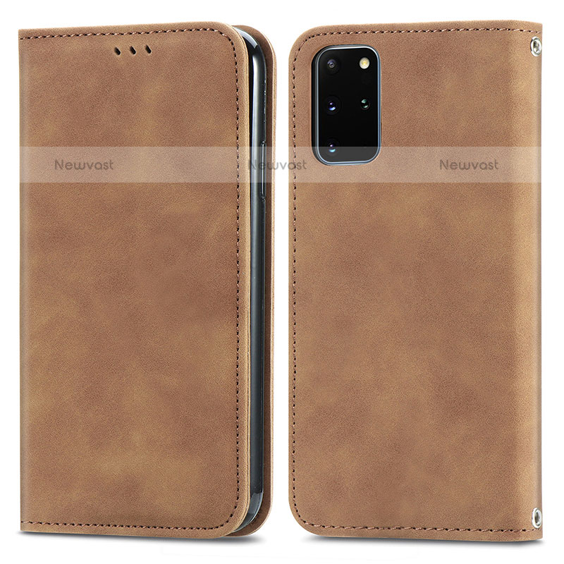 Leather Case Stands Flip Cover Holder S04D for Samsung Galaxy S20 Plus 5G Brown