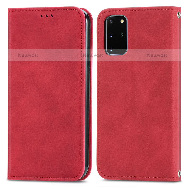 Leather Case Stands Flip Cover Holder S04D for Samsung Galaxy S20 Plus 5G Red