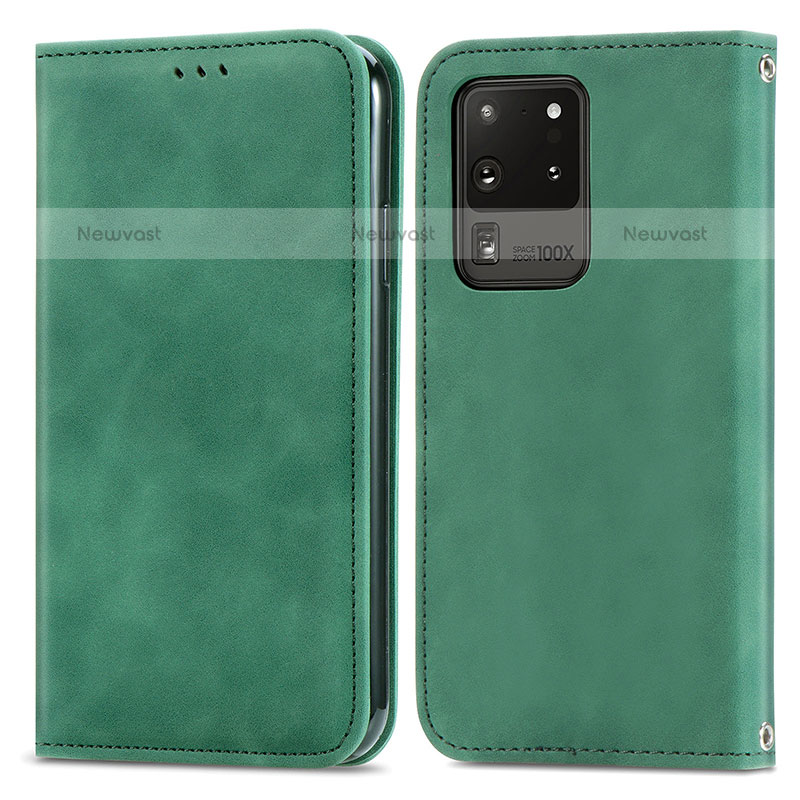 Leather Case Stands Flip Cover Holder S04D for Samsung Galaxy S20 Ultra 5G Green