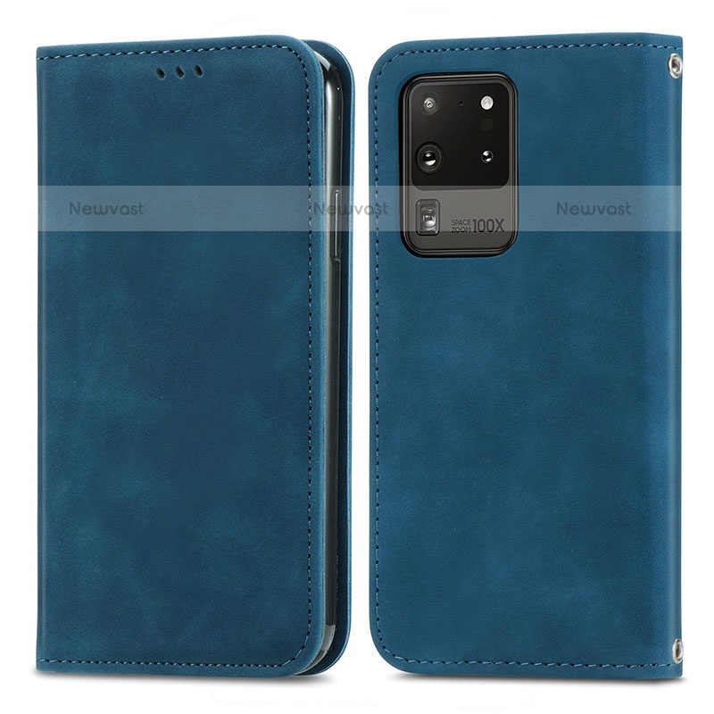 Leather Case Stands Flip Cover Holder S04D for Samsung Galaxy S20 Ultra Blue