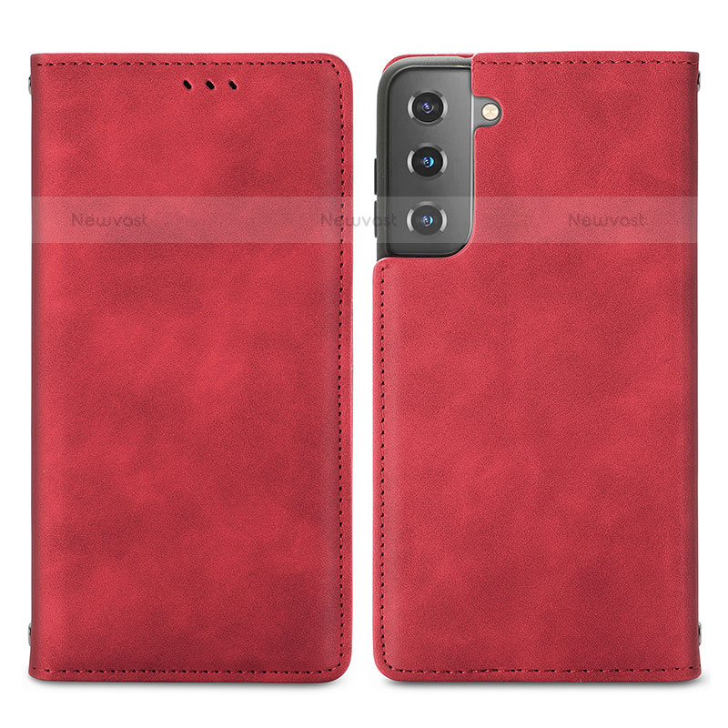 Leather Case Stands Flip Cover Holder S04D for Samsung Galaxy S21 5G Red