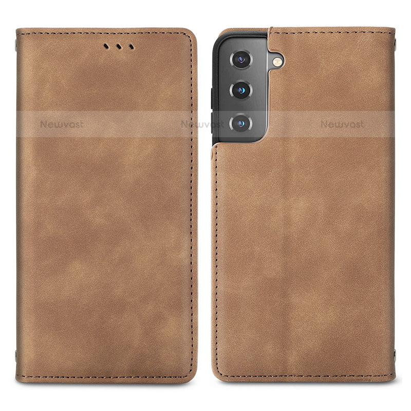 Leather Case Stands Flip Cover Holder S04D for Samsung Galaxy S21 FE 5G Brown