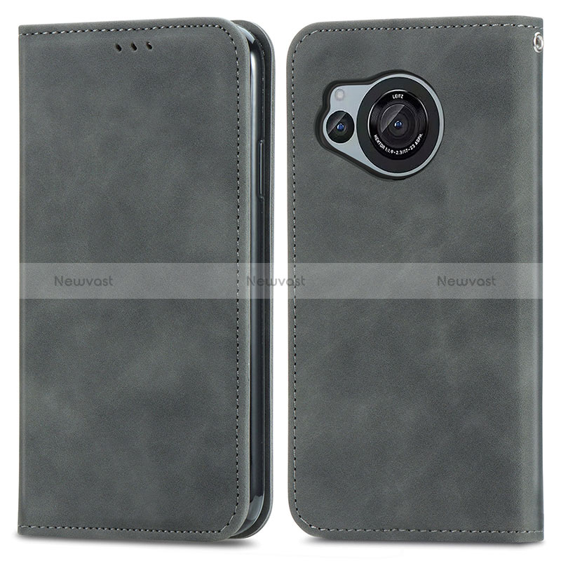 Leather Case Stands Flip Cover Holder S04D for Sharp Aquos R8 Gray