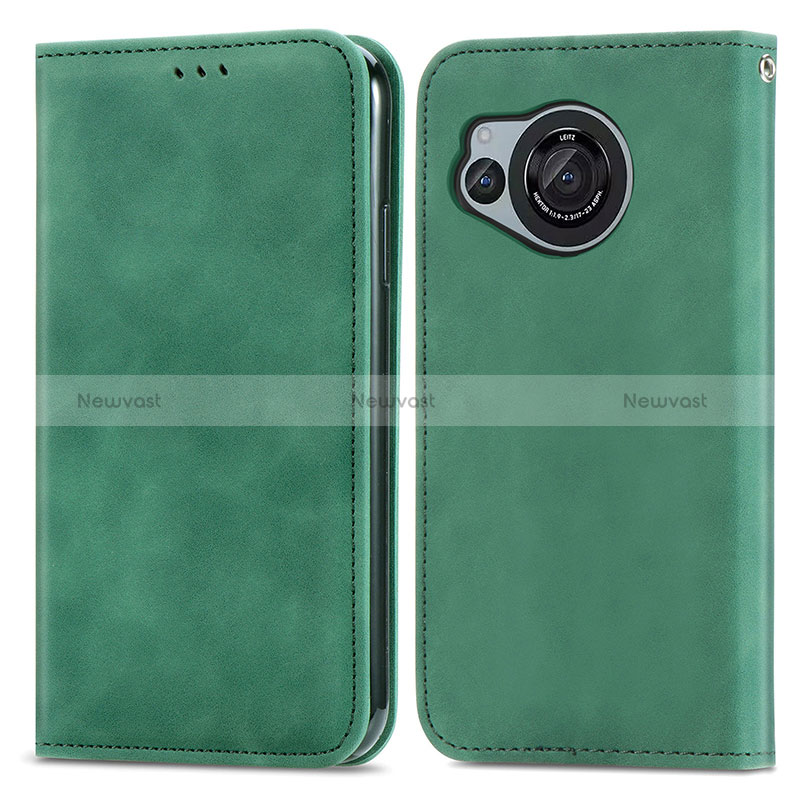 Leather Case Stands Flip Cover Holder S04D for Sharp Aquos R8 Green