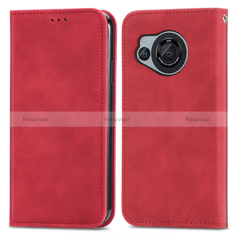 Leather Case Stands Flip Cover Holder S04D for Sharp Aquos R8 Red