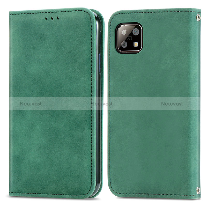 Leather Case Stands Flip Cover Holder S04D for Sharp Aquos Sense6 Green