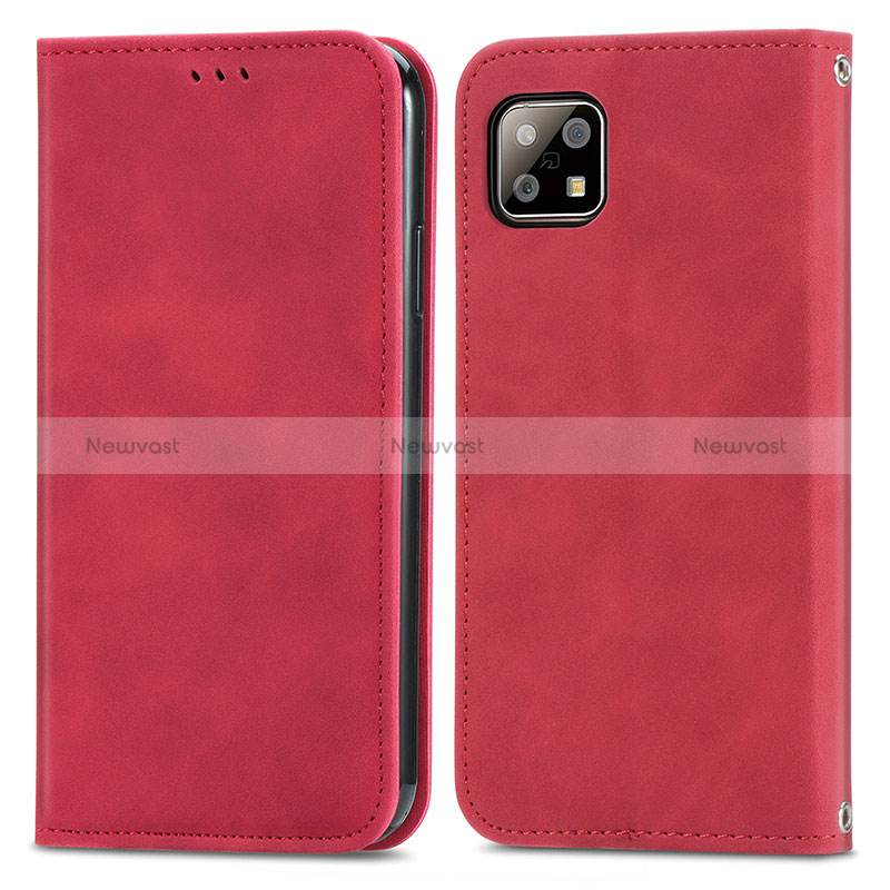 Leather Case Stands Flip Cover Holder S04D for Sharp Aquos Sense6 Red