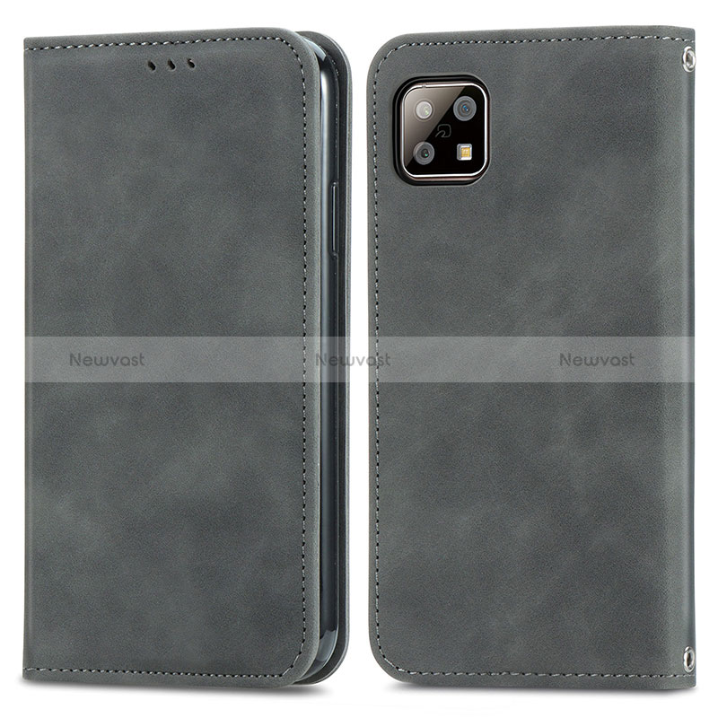 Leather Case Stands Flip Cover Holder S04D for Sharp Aquos Sense6s Gray