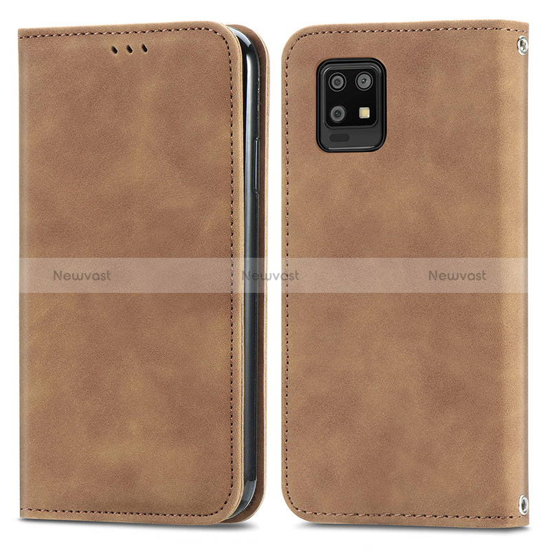 Leather Case Stands Flip Cover Holder S04D for Sharp Aquos Zero6 Brown