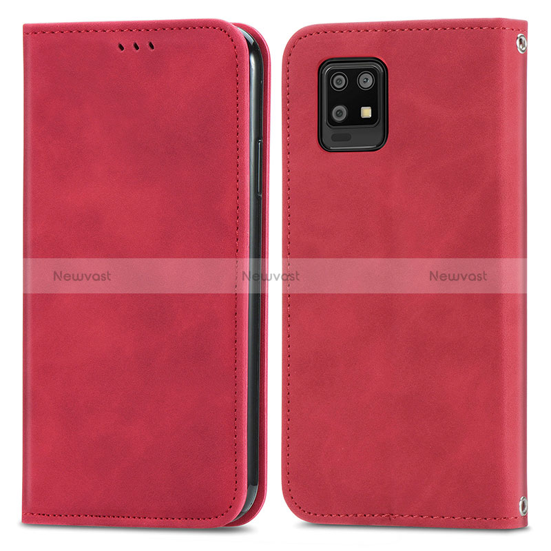 Leather Case Stands Flip Cover Holder S04D for Sharp Aquos Zero6 Red