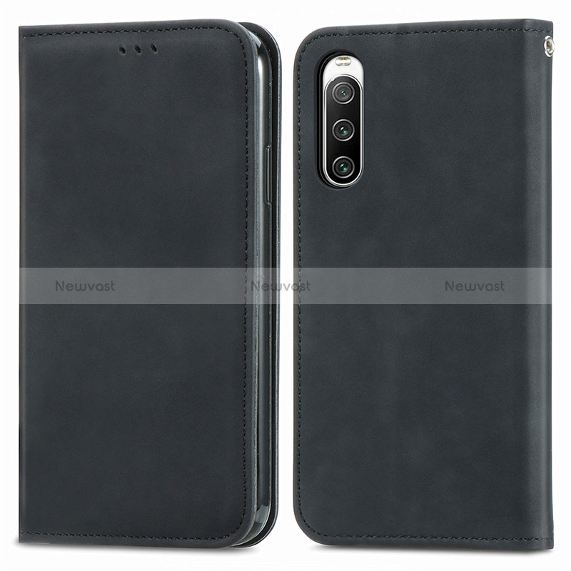 Leather Case Stands Flip Cover Holder S04D for Sony Xperia 10 IV Black