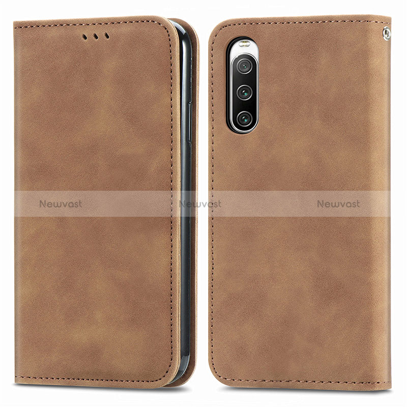 Leather Case Stands Flip Cover Holder S04D for Sony Xperia 10 IV Brown