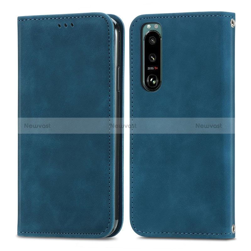 Leather Case Stands Flip Cover Holder S04D for Sony Xperia 5 III SO-53B Blue