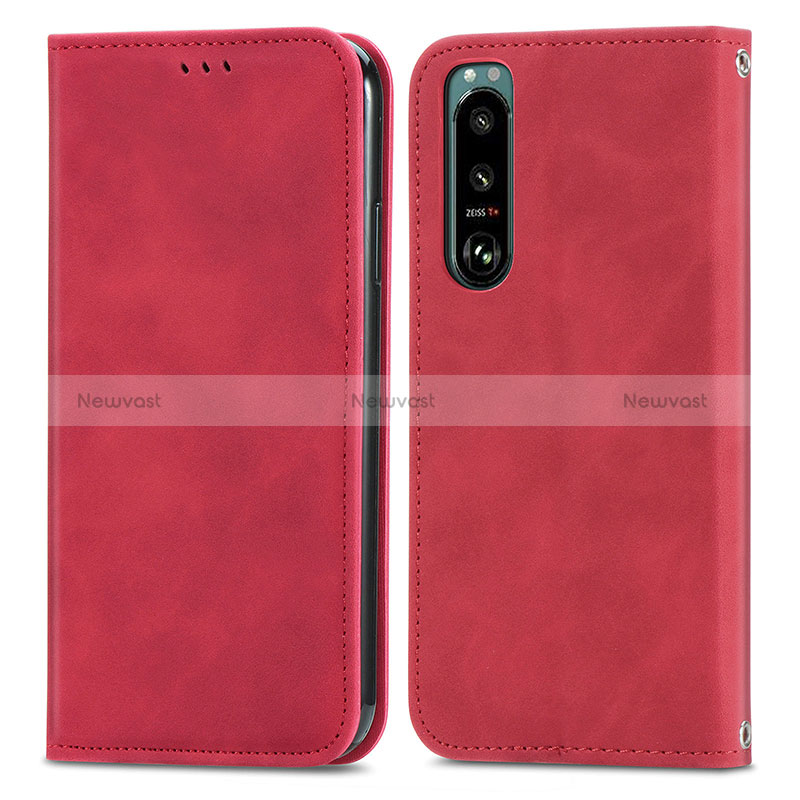 Leather Case Stands Flip Cover Holder S04D for Sony Xperia 5 III SO-53B Red
