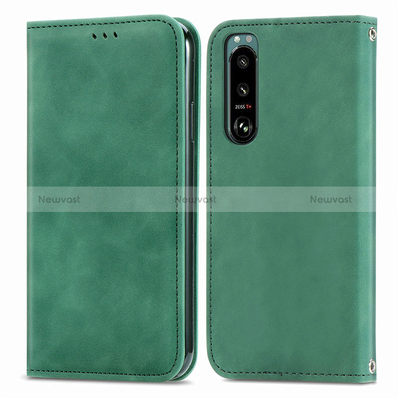 Leather Case Stands Flip Cover Holder S04D for Sony Xperia 5 IV Green