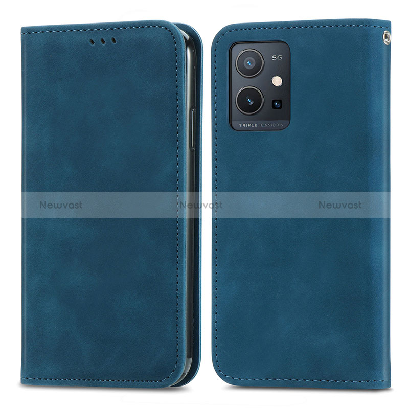 Leather Case Stands Flip Cover Holder S04D for Vivo iQOO Z6 5G Blue