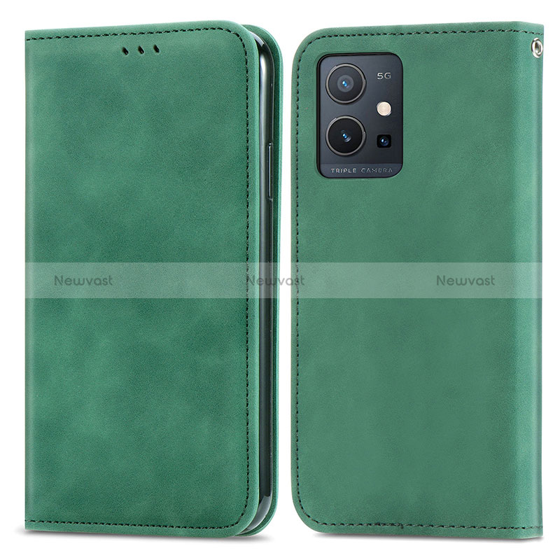 Leather Case Stands Flip Cover Holder S04D for Vivo iQOO Z6 5G Green